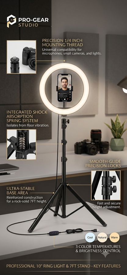 LED Ring Light + 7FT Adjustable Tripod