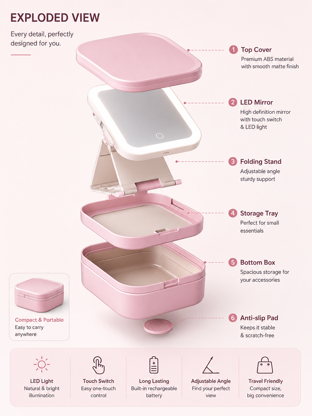 Portable LED Makeup Organizer Case