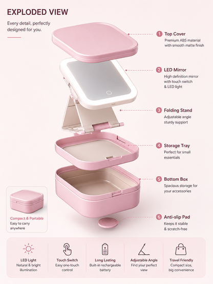 Portable LED Makeup Organizer Case