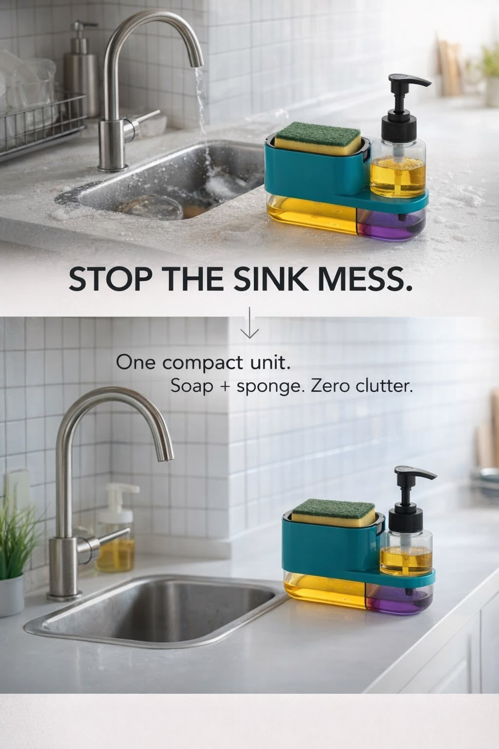 3-in-1 Smart Soap Dispenser with Sponge Holder