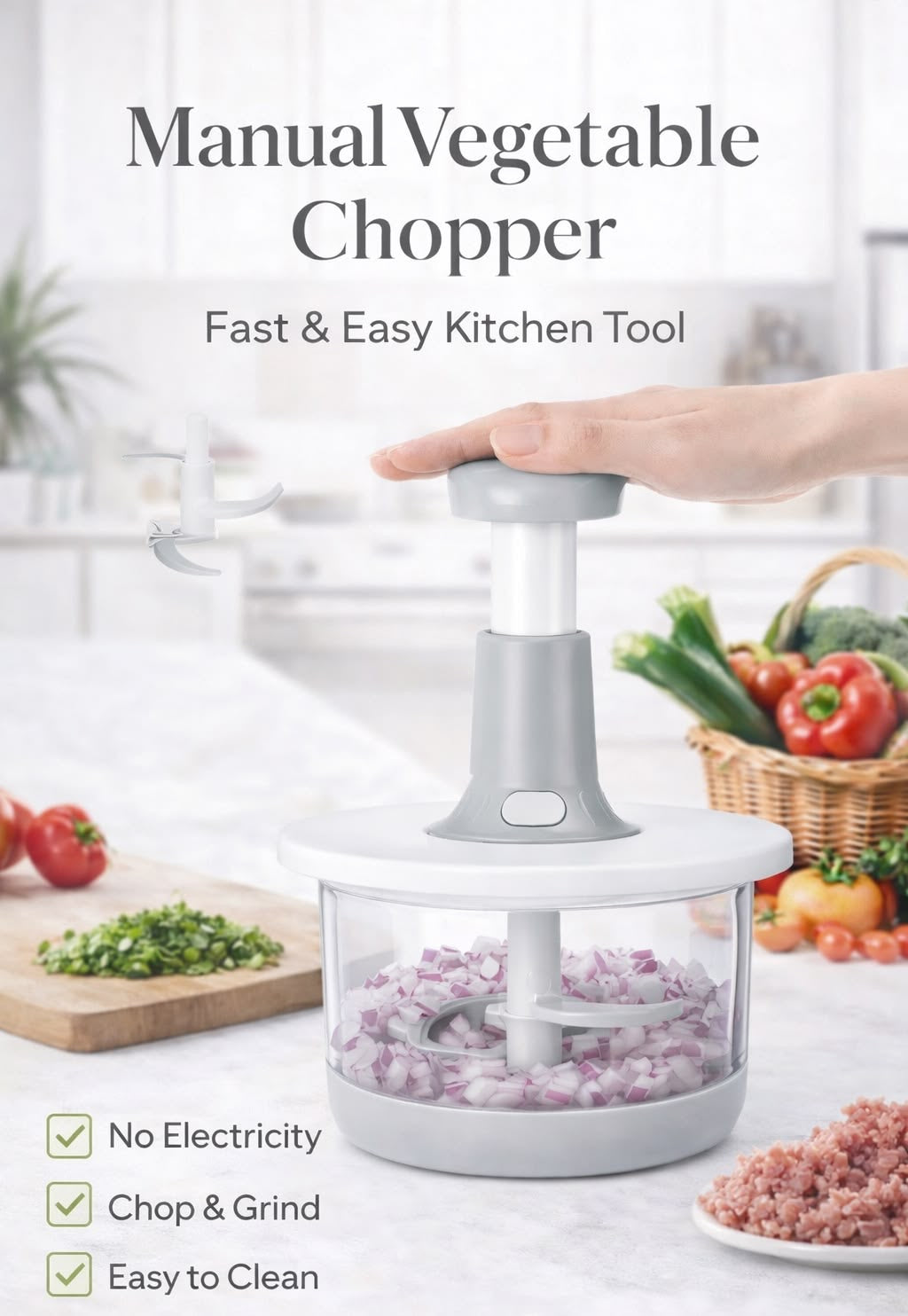 800ml Manual Vegetable Chopper – Multi-Function Food Cutter with Stainless Steel Blades