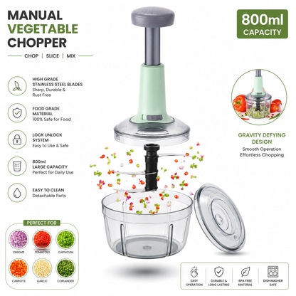 800ml Manual Vegetable Chopper – Multi-Function Food Cutter with Stainless Steel Blades