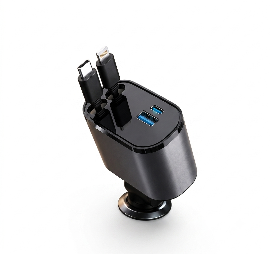 4-in-1 Retractable Car Charger — 120W Fast Charging