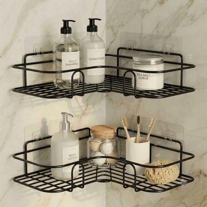 Metal Bathroom & Kitchen Corner Shelf Rack – Set of 2 | No Drilling Required