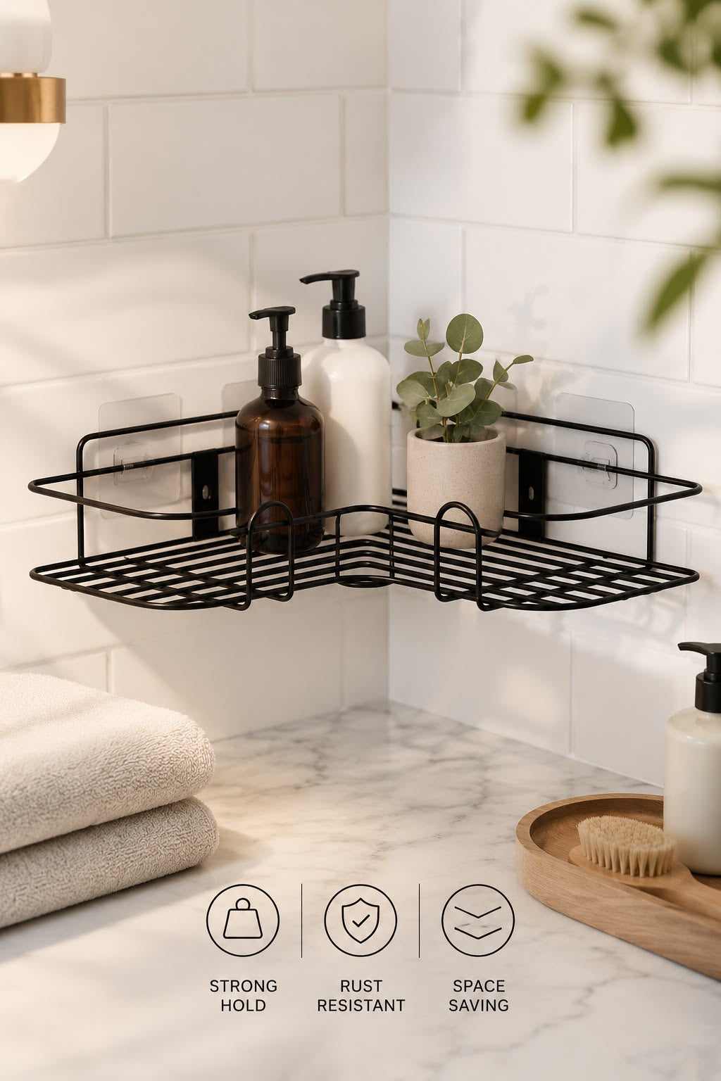 Metal Bathroom & Kitchen Corner Shelf Rack – Set of 2 | No Drilling Required