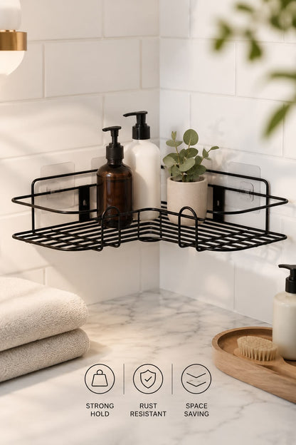 Metal Bathroom & Kitchen Corner Shelf Rack – Set of 2 | No Drilling Required