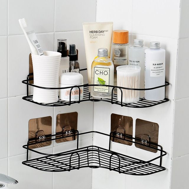 Metal Bathroom & Kitchen Corner Shelf Rack – Set of 2 | No Drilling Required