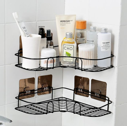 Metal Bathroom & Kitchen Corner Shelf Rack – Set of 2 | No Drilling Required