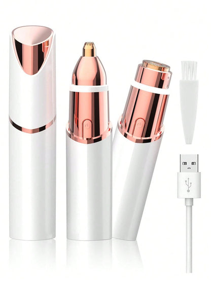 Eyebrow Trimmer for Women, 2 in 1 Rechargeable Facial Hair Remover with Replaceable Heads, Professional Painless Personal Hair Removal Eyebrow Razor with Indicator Light (white)colour